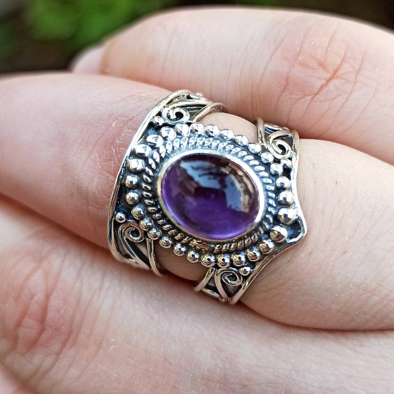 Amethyst Silver Ring Handmade Statement Boho Purple Gemstone Jewelry Gift for Her Birthday Anniversary Christmas Valentine's Mother's Day