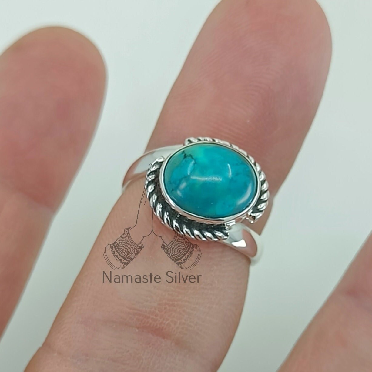 Turquoise Sterling Silver Ring, Handmade Boho Statement Gemstone Jewelry Gift for Her Anniversary Birthday Wedding Christmas Valentine's Day