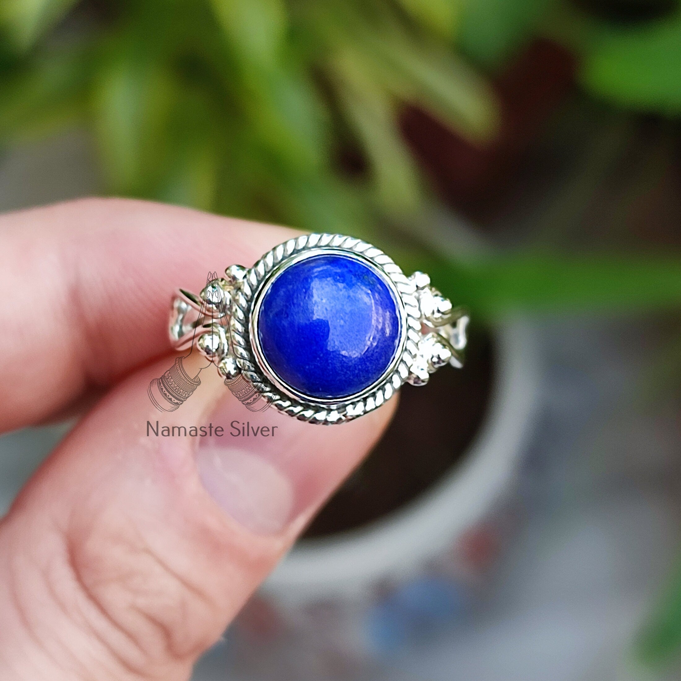 Lapis Lazuli Round Sterling Silver Handmade Statement Women Ring,  Lapis Lazuli Silver Ring, Dainty Minimalist Ring, Gift for her Birthday