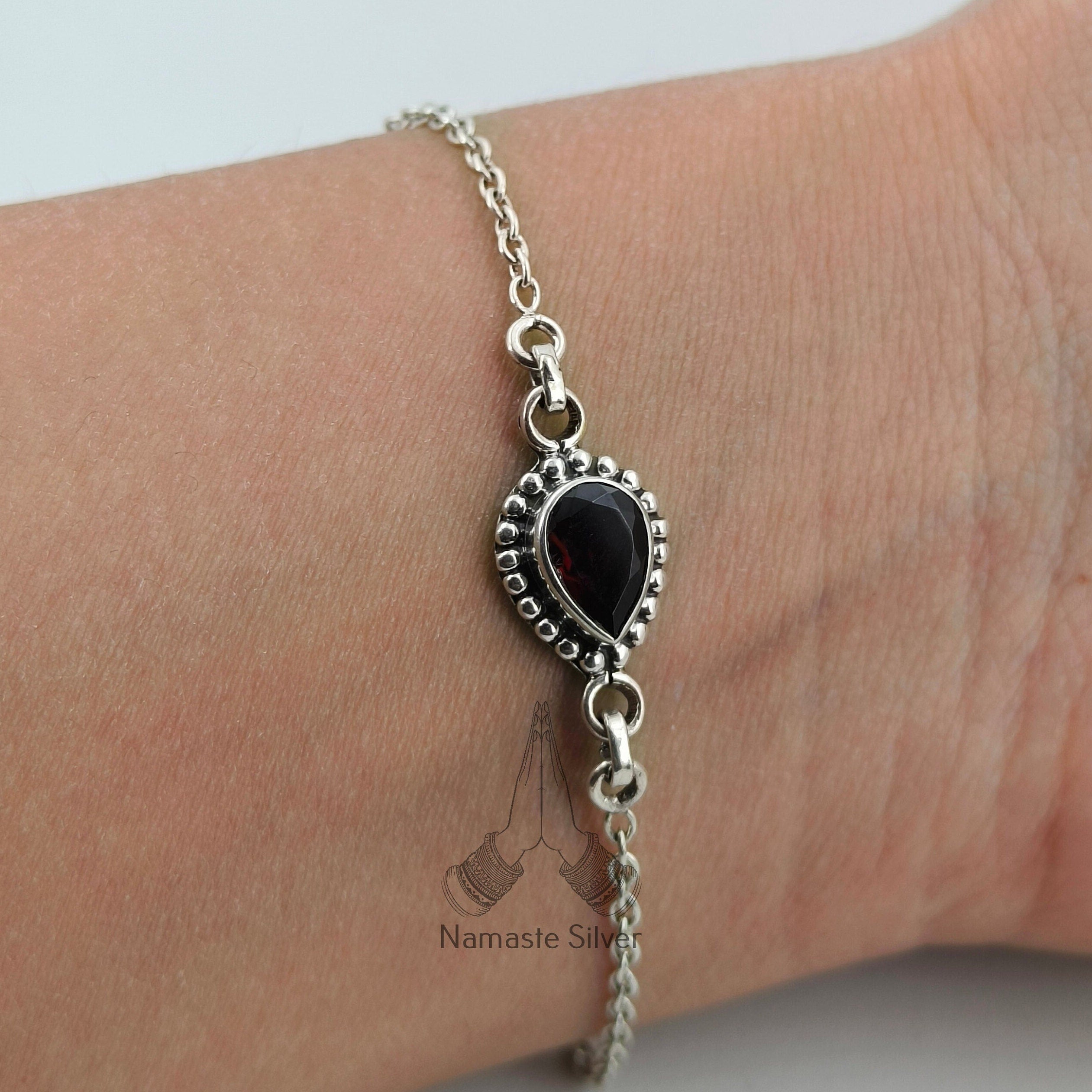 Garnet Bracelet, Garnet Sterling Silver Bracelet, Gemstone Bracelet, January Birthstone, Garnet Jewelry, Handmade Bracelet