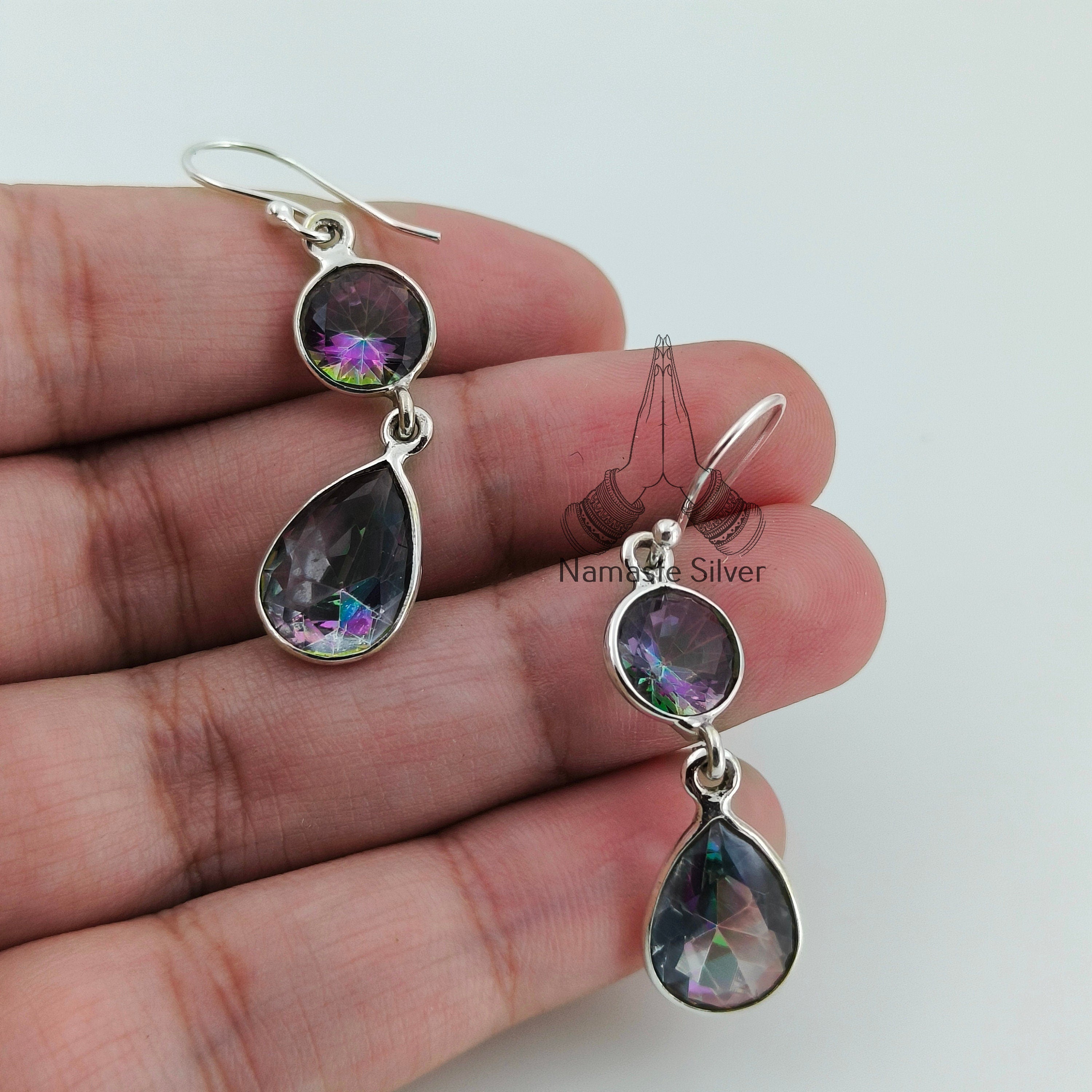 Mystic Topaz 925 Sterling Silver Handmade Dangle Earrings Boho Gift for her Birthday Anniversary Christmas Valentine's Mother's Day