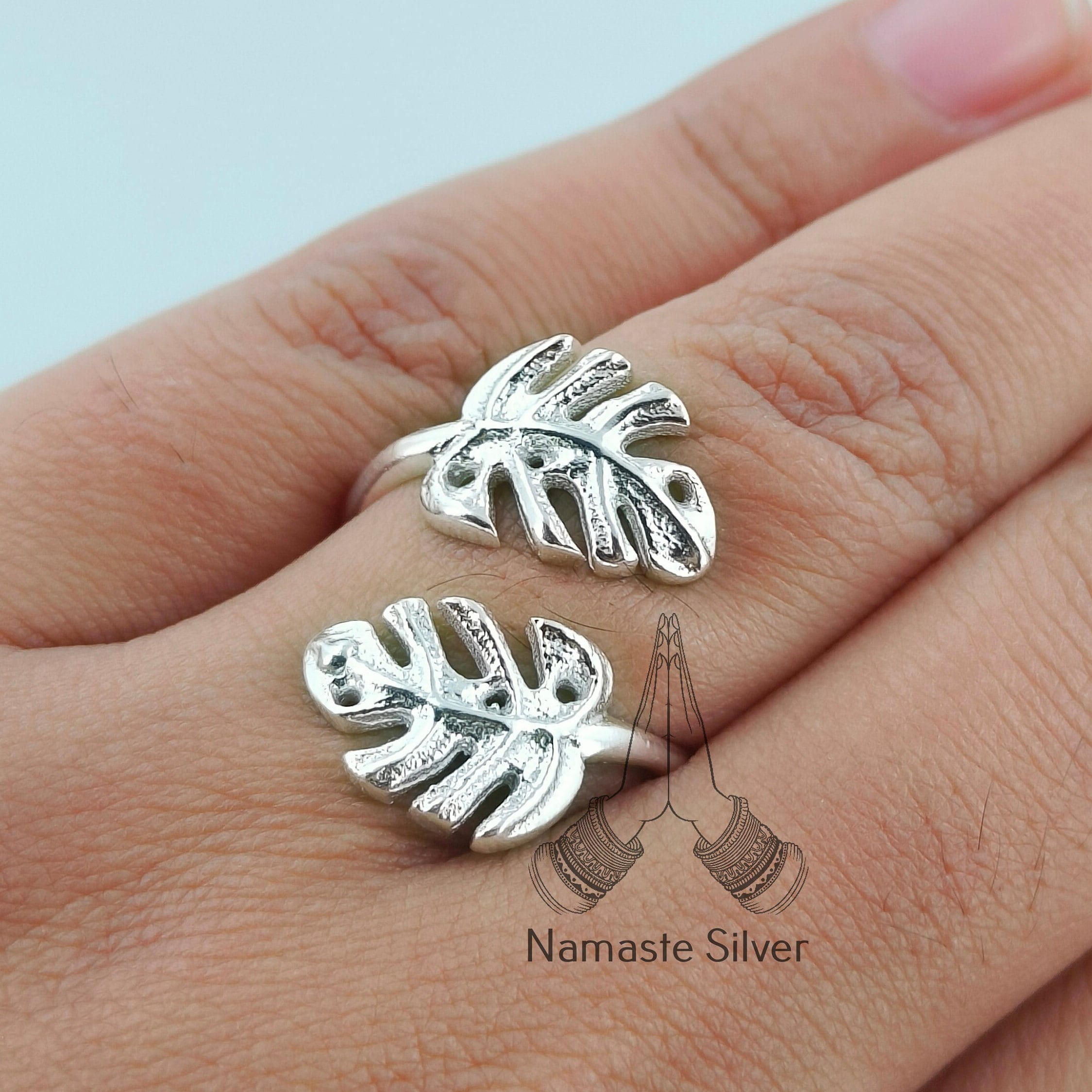 Monstera Leaf sterling silver Ring Size Adjustable Handmade Statement Ring Palm Plant Lover Gift for Her Birthday Anniversary Christmas