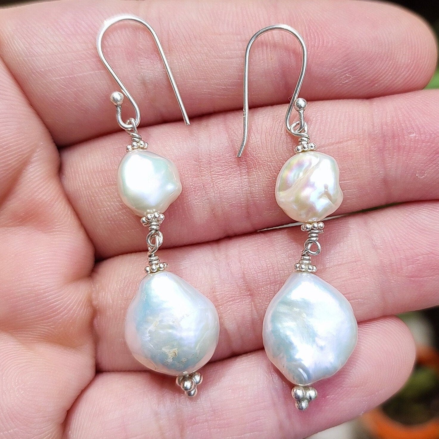 Baroque Pearl Sterling Silver Dangle Earrings Handmade Boho Jewelry Gift for her Birthday Anniversary Christmas Valentine's Day