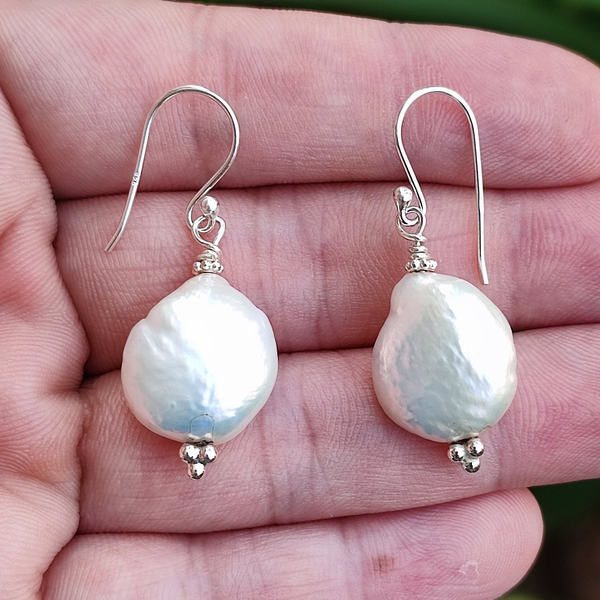 Freshwater Baroque Pearl 925 Sterling Silver Handmade Dangle Earrings, Pearl Dangle Earrings, Baroque Pearl Silver Earrings, Pearl Earrings