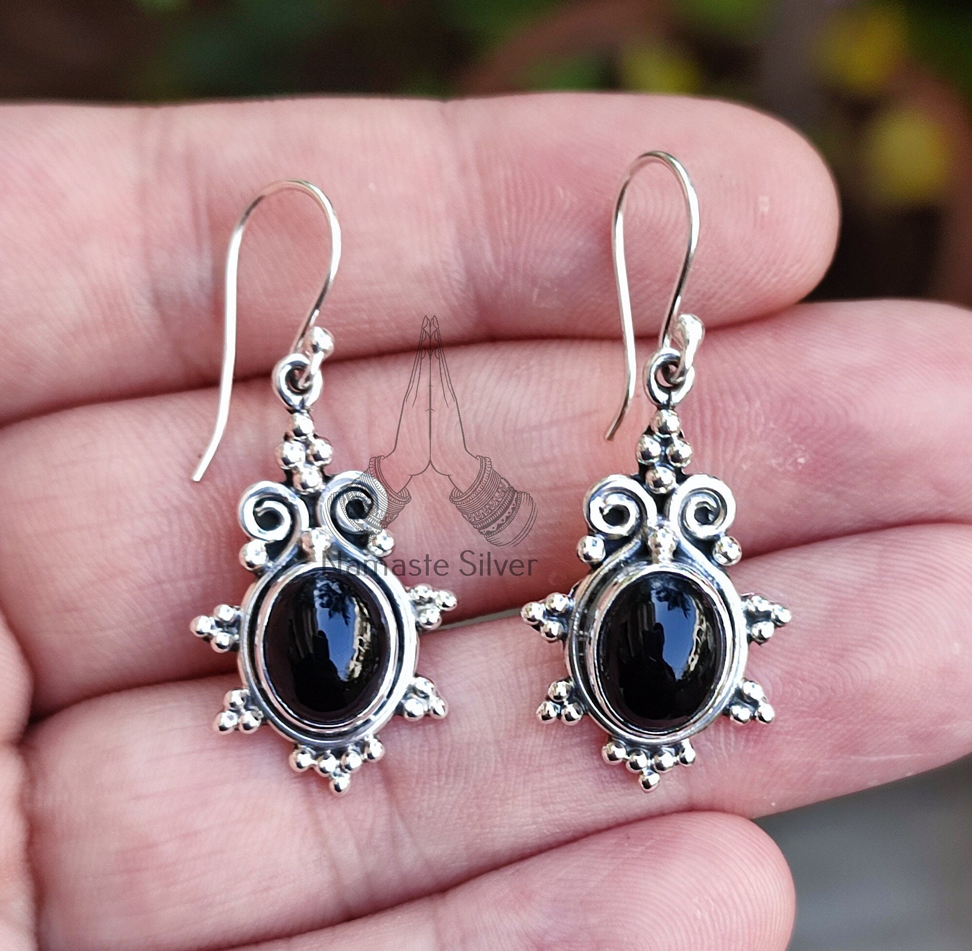 Black Onyx Sterling Silver Handmade Dangle Earrings Boho Gemstone Jewelry Gift for her Birthday Anniversary Christmas Valentine's Day