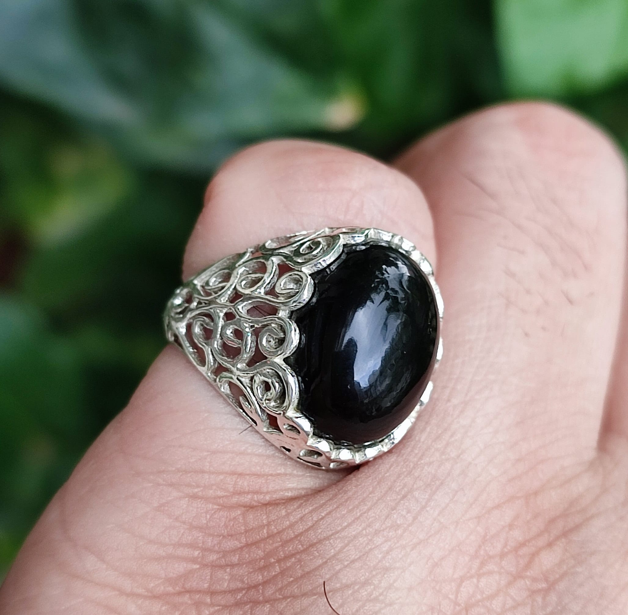 Black Onyx Sterling Silver Ring Black Gemstone Handmade Statement Boho Jewelry Filigree Gift for her Birthday Anniversary Wedding Christmas