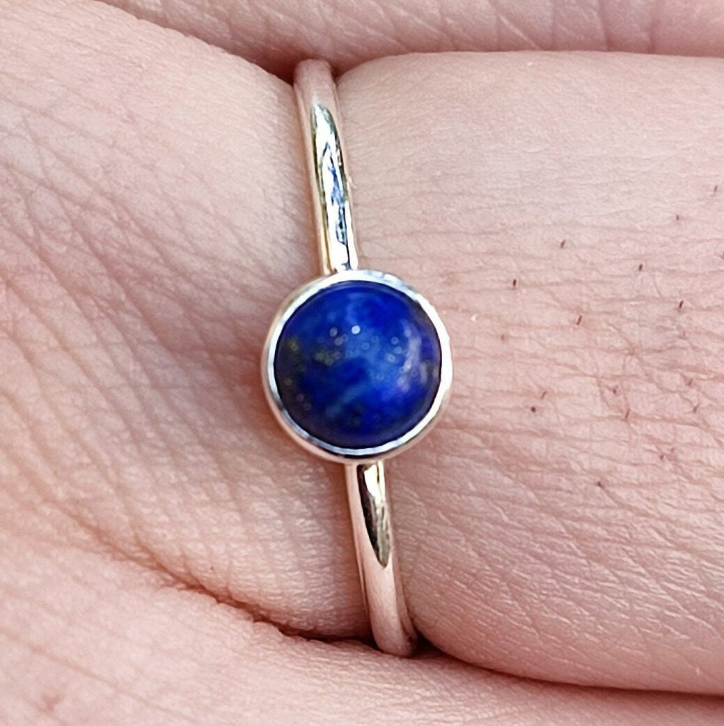 Lapis Lazuli Round Sterling Silver Handmade Women Cute Ring,  Lapis Lazuli Silver Ring, Dainty Minimalist Ring, Gift for her Birthday