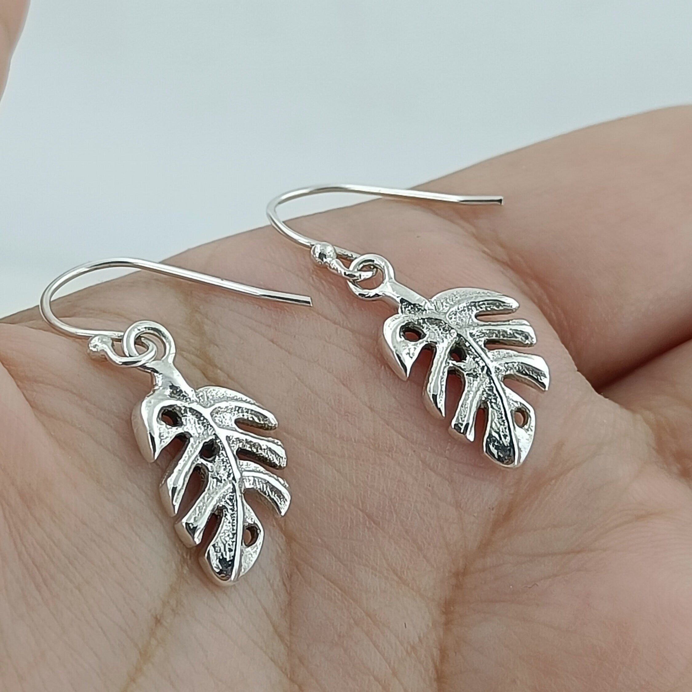 Monstera Leaf 925 Sterling Silver Handmade Dangle Earrings Boho Jewelry Gift for her Birthday Anniversary Wedding Christmas Valentine's Day