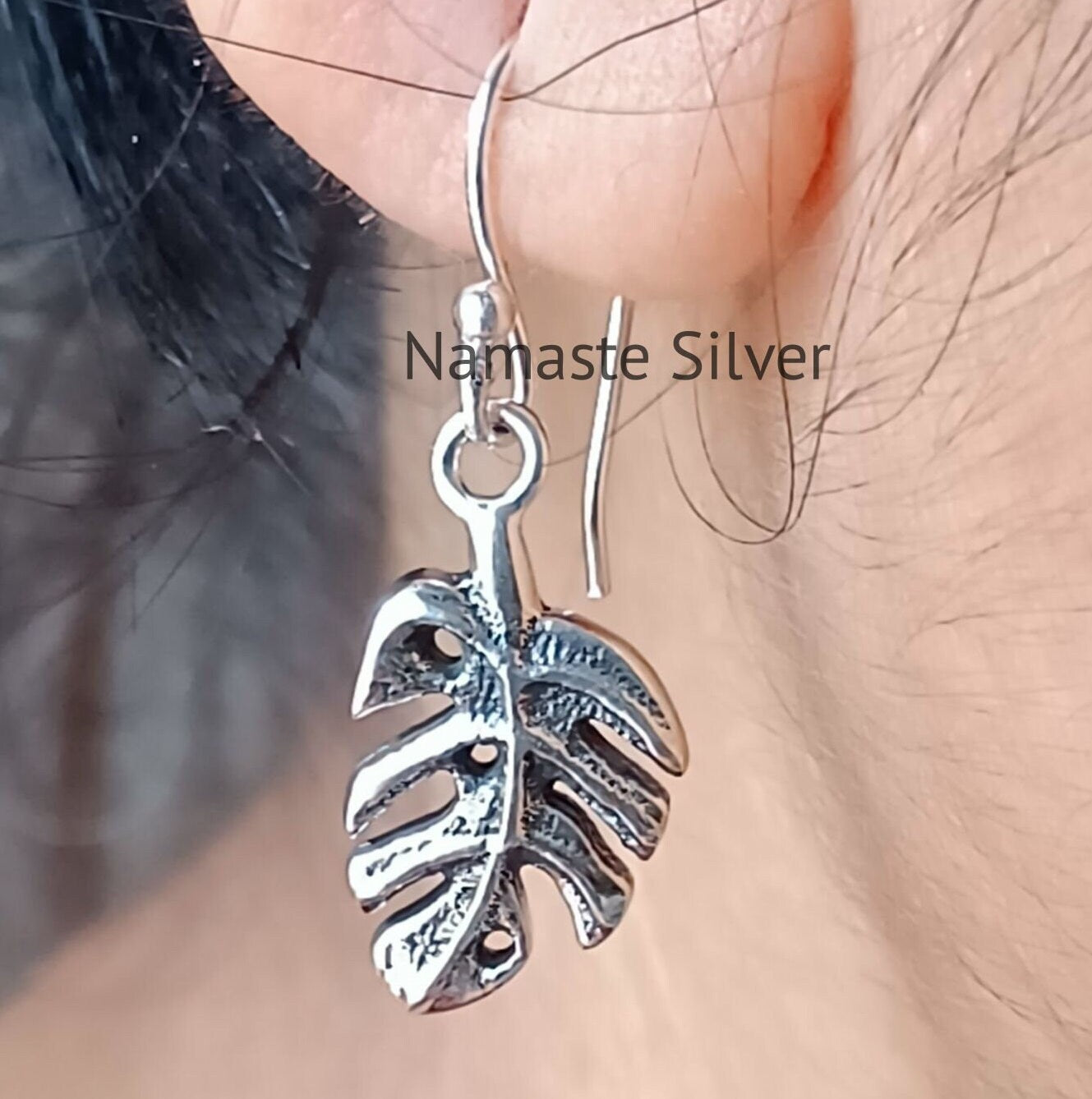 Monstera Leaf 925 Sterling Silver Handmade Dangle Earrings Boho Jewelry Gift for her Birthday Anniversary Wedding Christmas Valentine's Day