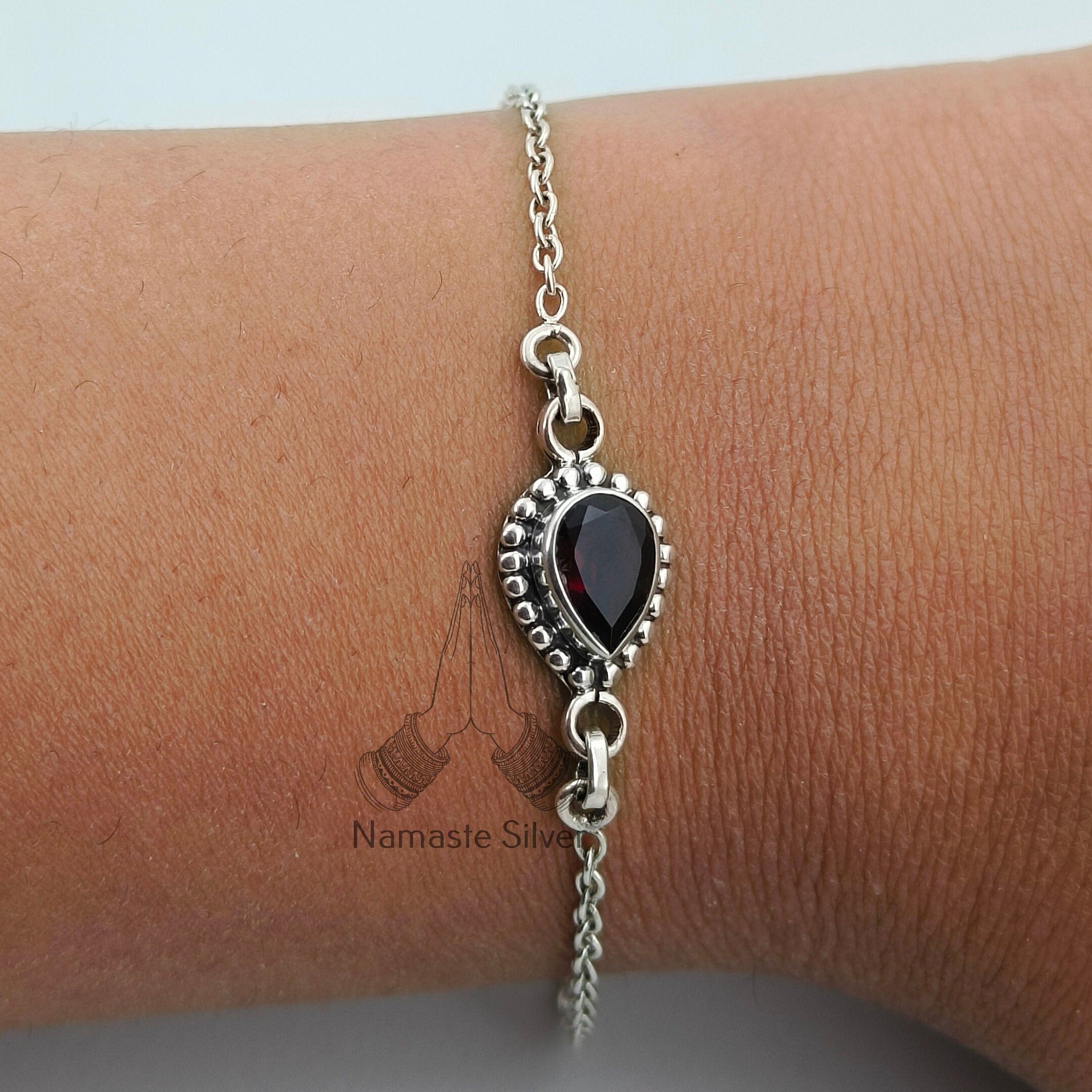 Garnet Bracelet, Garnet Sterling Silver Bracelet, Gemstone Bracelet, January Birthstone, Garnet Jewelry, Handmade Bracelet