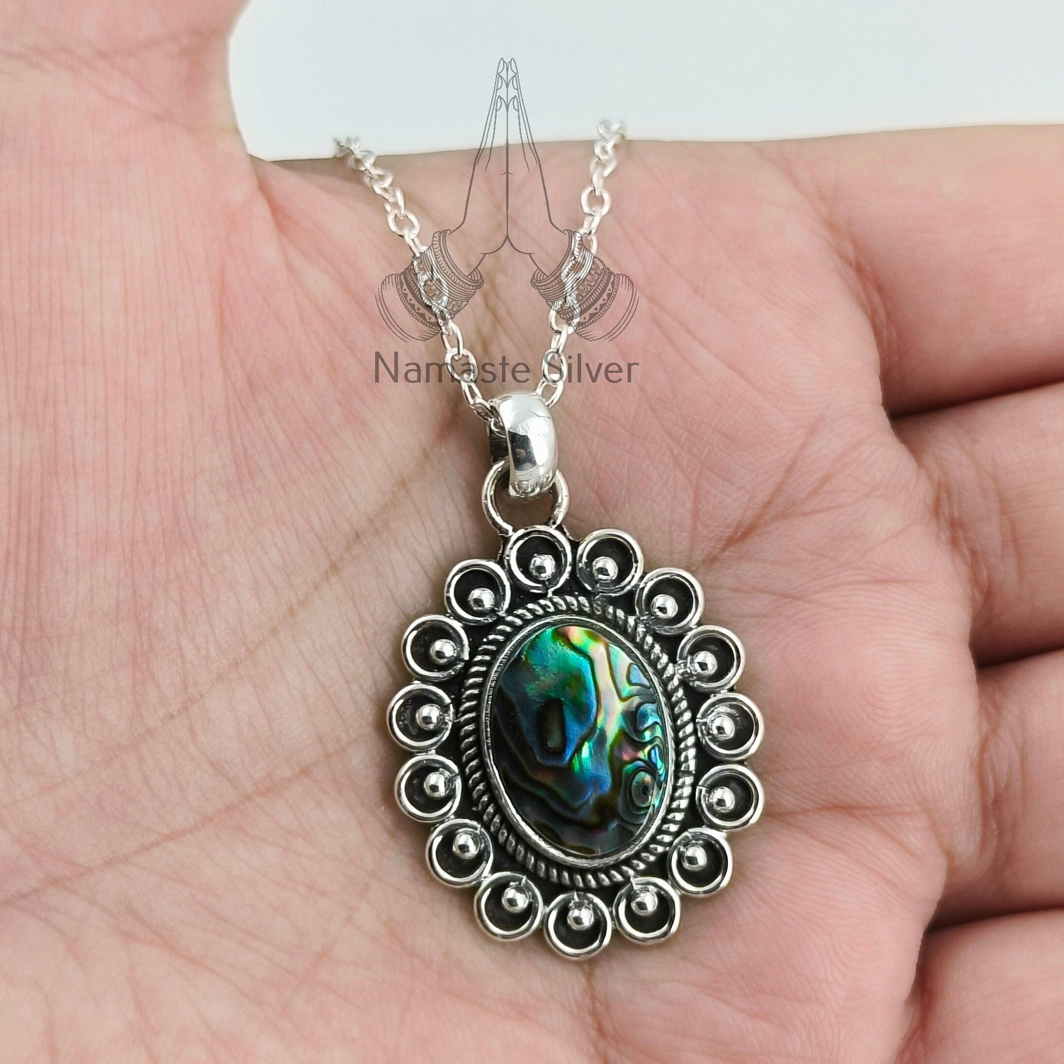 Abalone Shell Sterling Silver Necklace, Paua shell necklace, Abalone Necklace, Blue Paua Shell Pendant Necklace Gift for Her