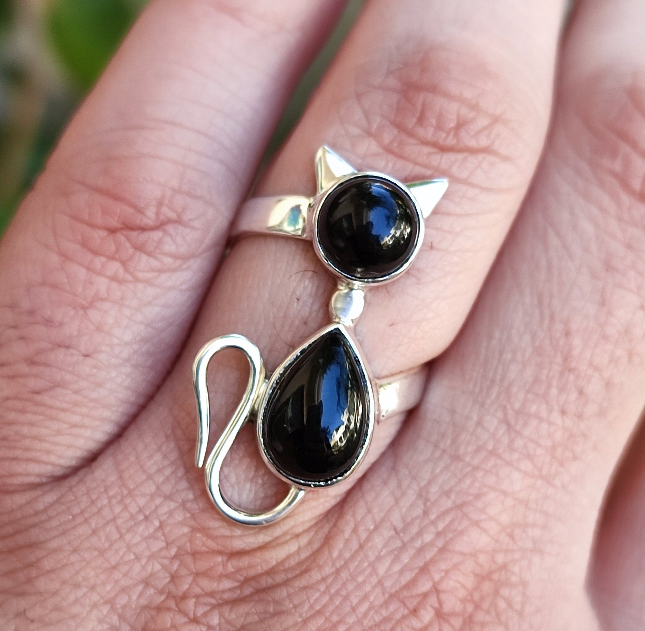 Black Onyx Cat Ring, Handmade 925 Sterling Silver Promise Ring, Natural Black Onyx Gemstone Jewelry, July Birthstone, Gift for Cat Lovers