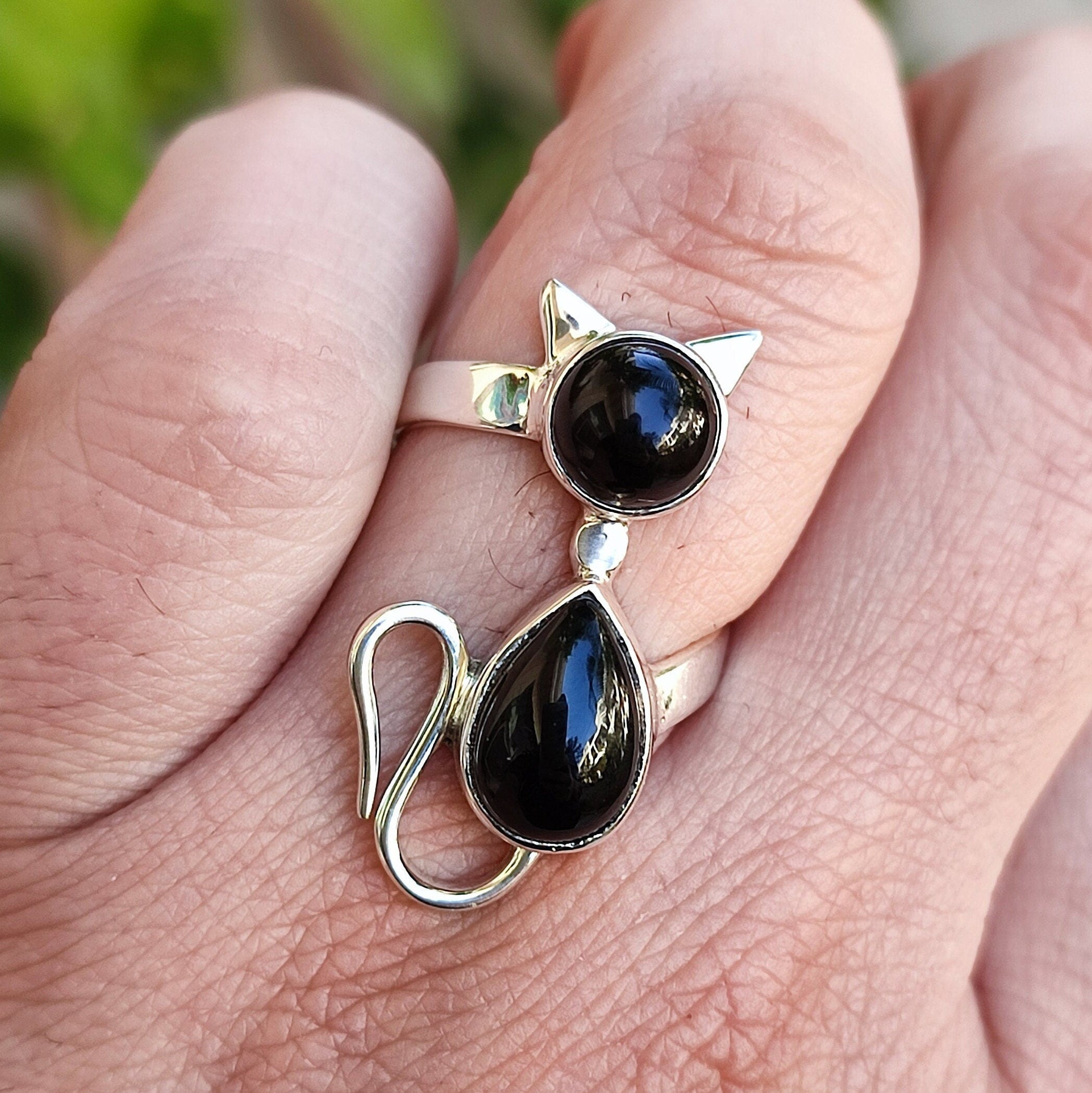 Black Onyx Cat Ring, Handmade 925 Sterling Silver Promise Ring, Natural Black Onyx Gemstone Jewelry, July Birthstone, Gift for Cat Lovers