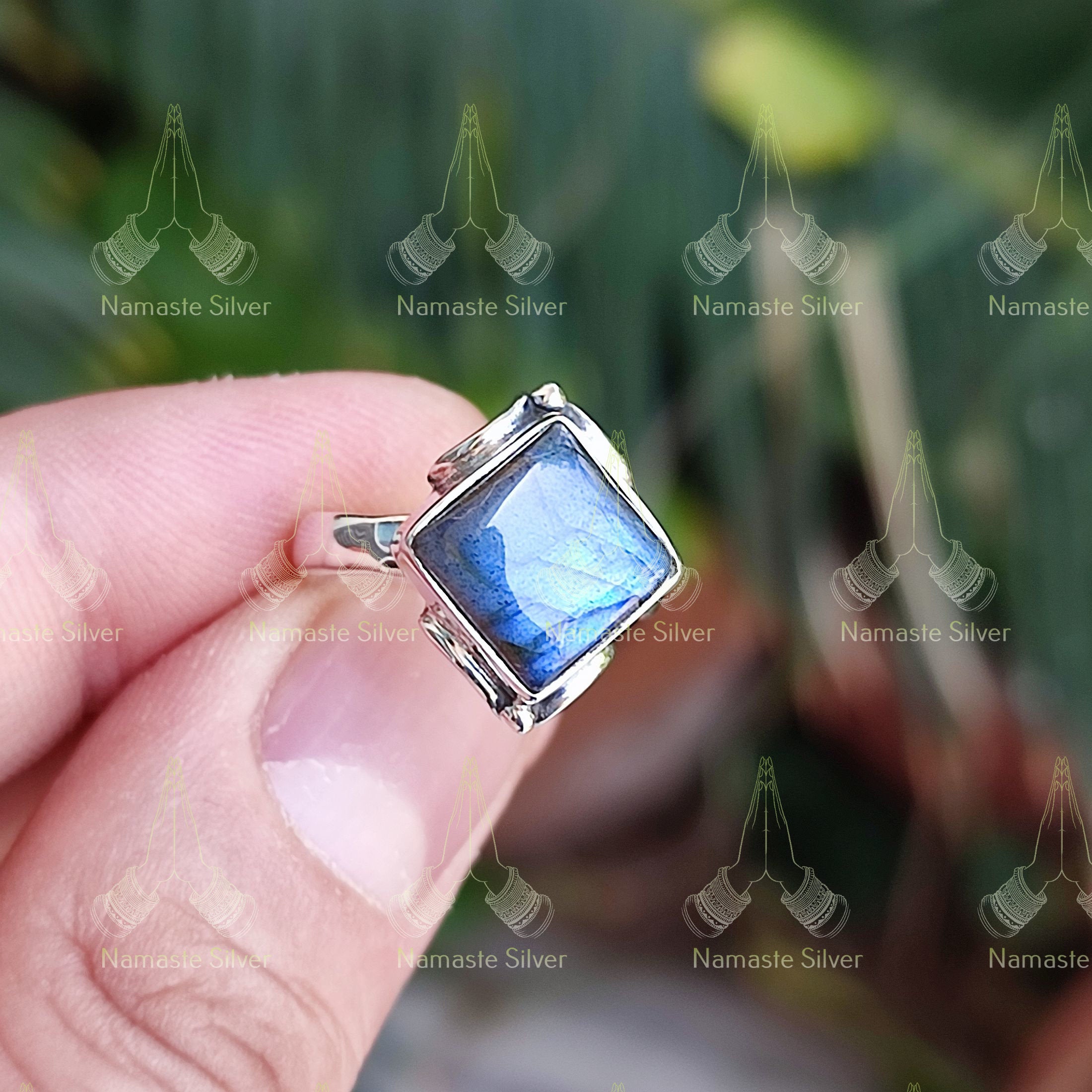 Labradorite Ring Silver - Labradorite Ring Women - Natural Labradorite Square Sterling Silver Handmade Gemstone Jewelry - Gift for her, him