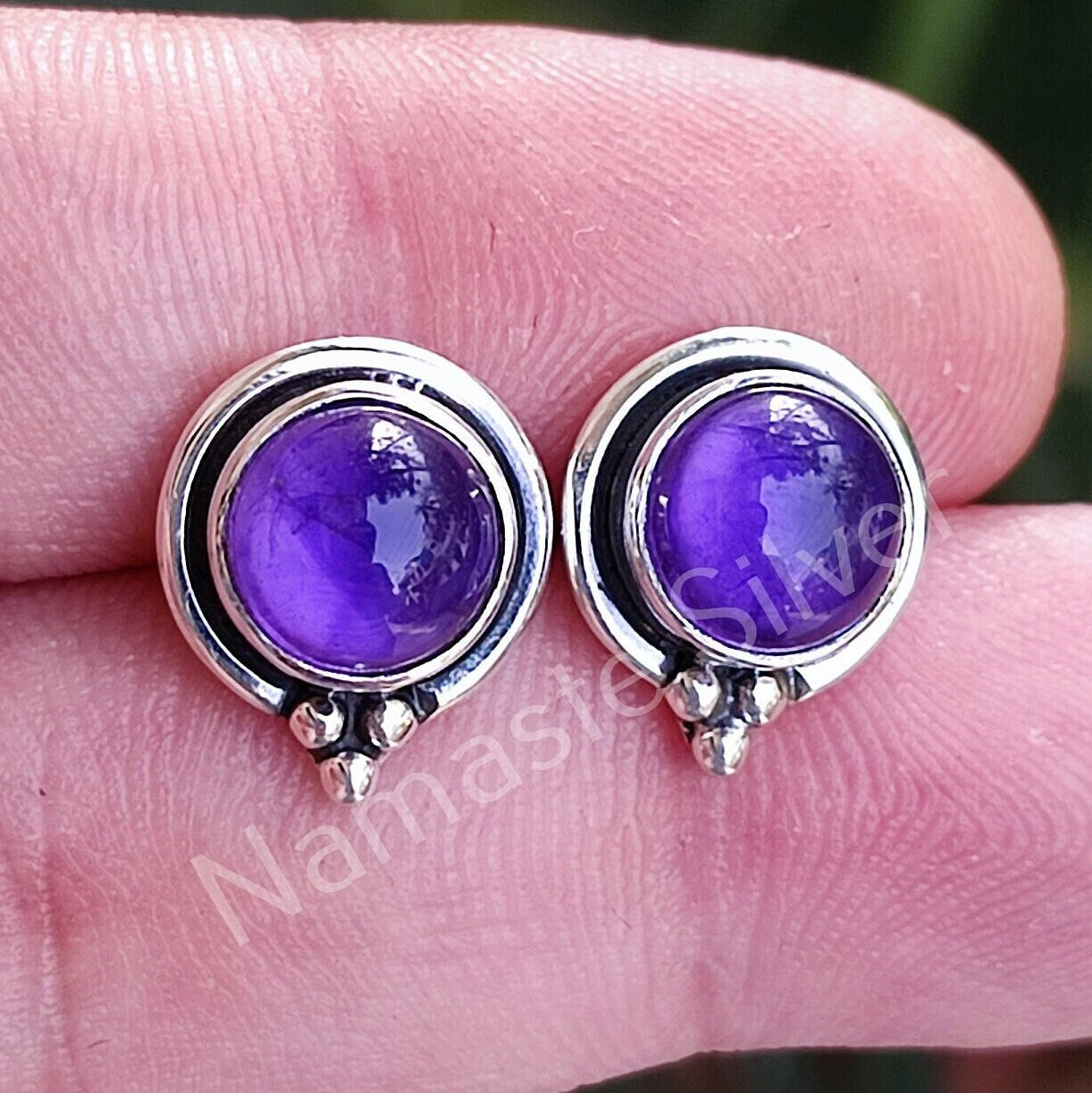 Amethyst Stud Earrings - Amethyst Silver Earrings - Purple Gemstone Handmade Sterling Silver Earrings - Amethyst Round Studs - Gift for Her