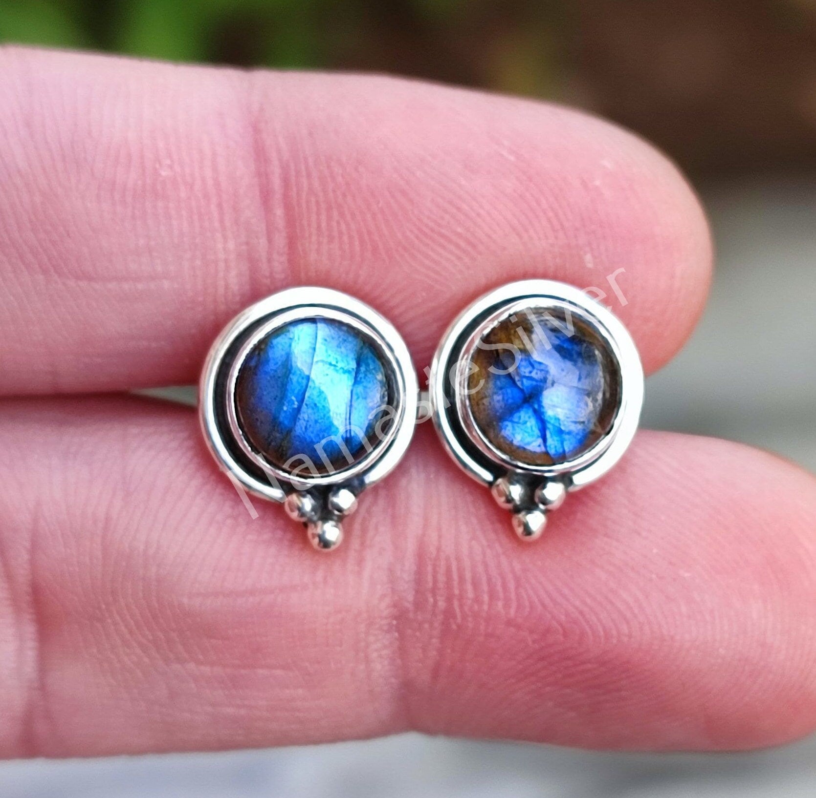 Labradorite Silver Studs Earrings, Labradorite Sterling Silver Earrings, Labradorite Handmade Studs, Labradorite Round Studs Earrings, Gift