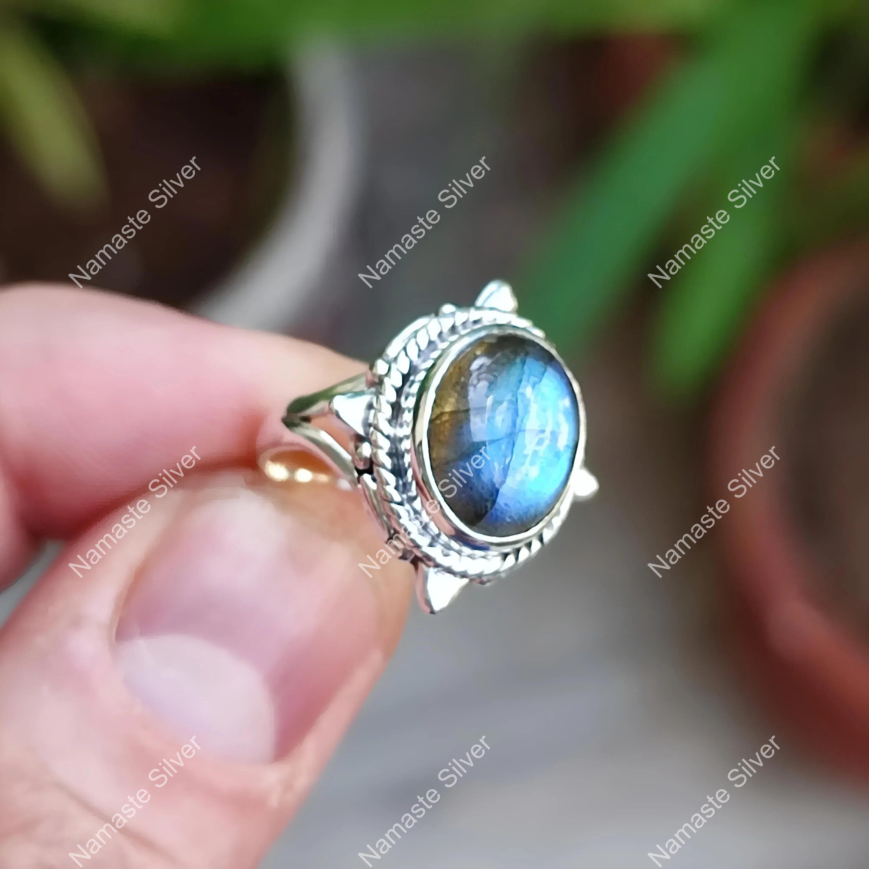 Labradorite Oval Sterling Silver Handmade Ring, Natural Labradorite Gemstone Boho Jewelry, Gift for Her, Birthday Anniversary Mothers Day