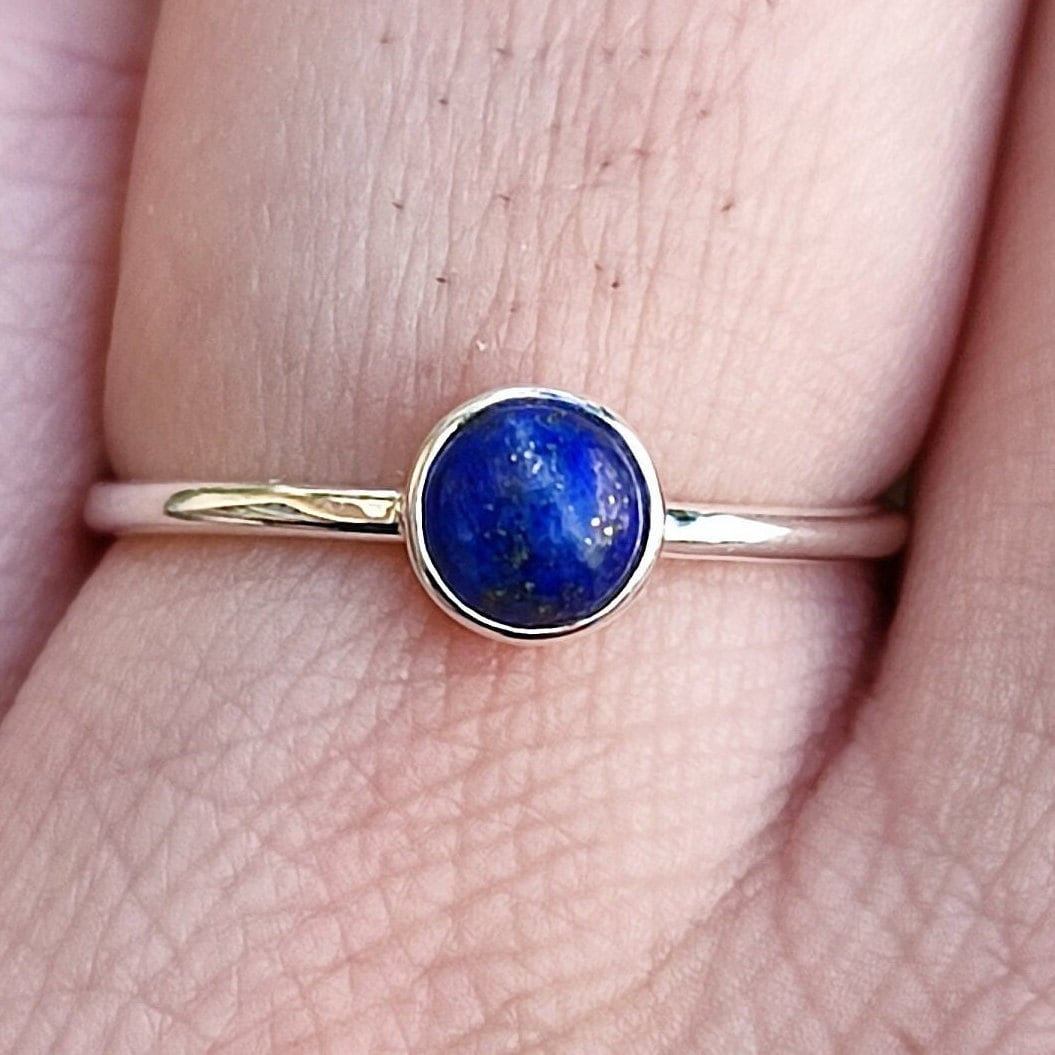 Lapis Lazuli Round Sterling Silver Handmade Women Cute Ring,  Lapis Lazuli Silver Ring, Dainty Minimalist Ring, Gift for her Birthday