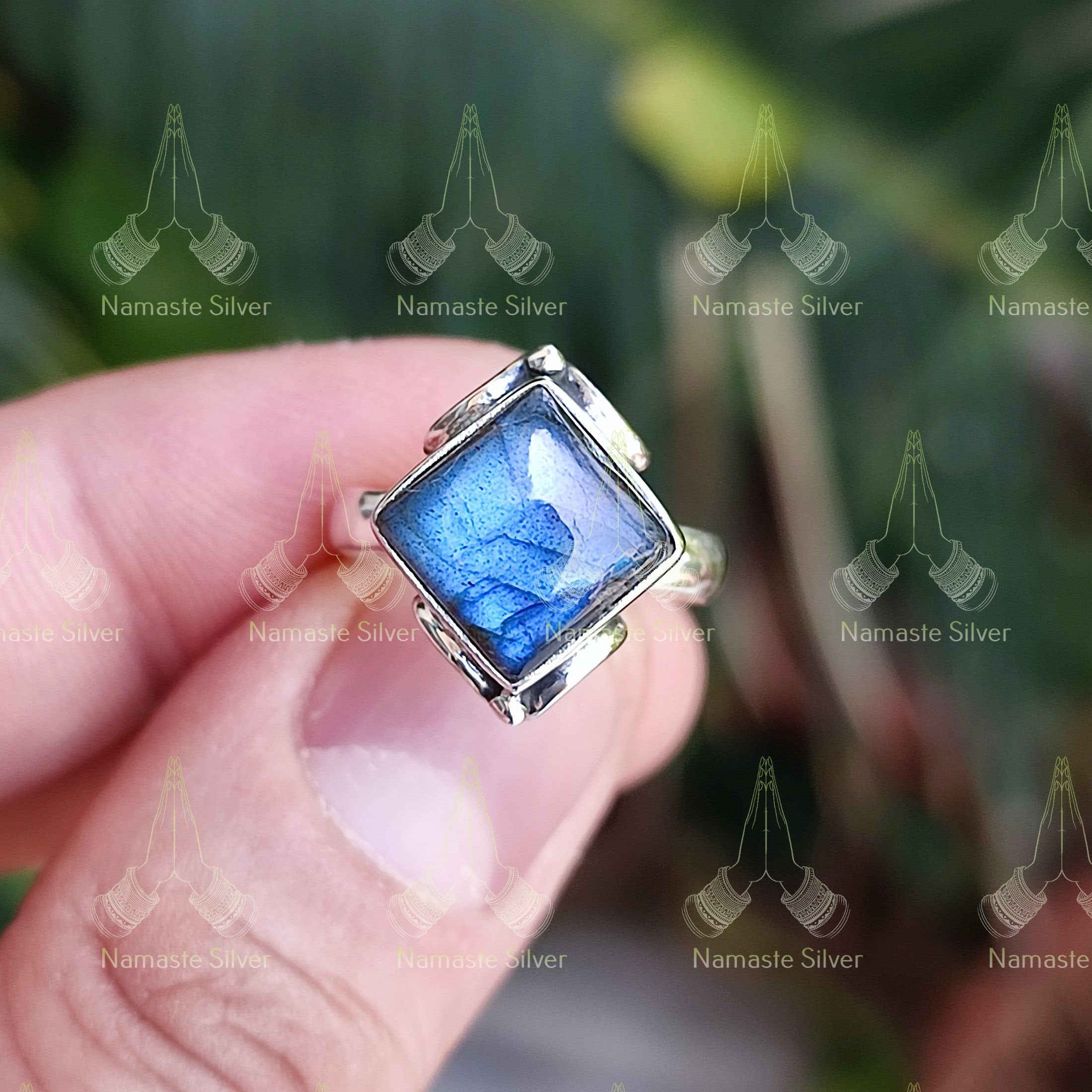 Labradorite Ring Silver - Labradorite Ring Women - Natural Labradorite Square Sterling Silver Handmade Gemstone Jewelry - Gift for her, him