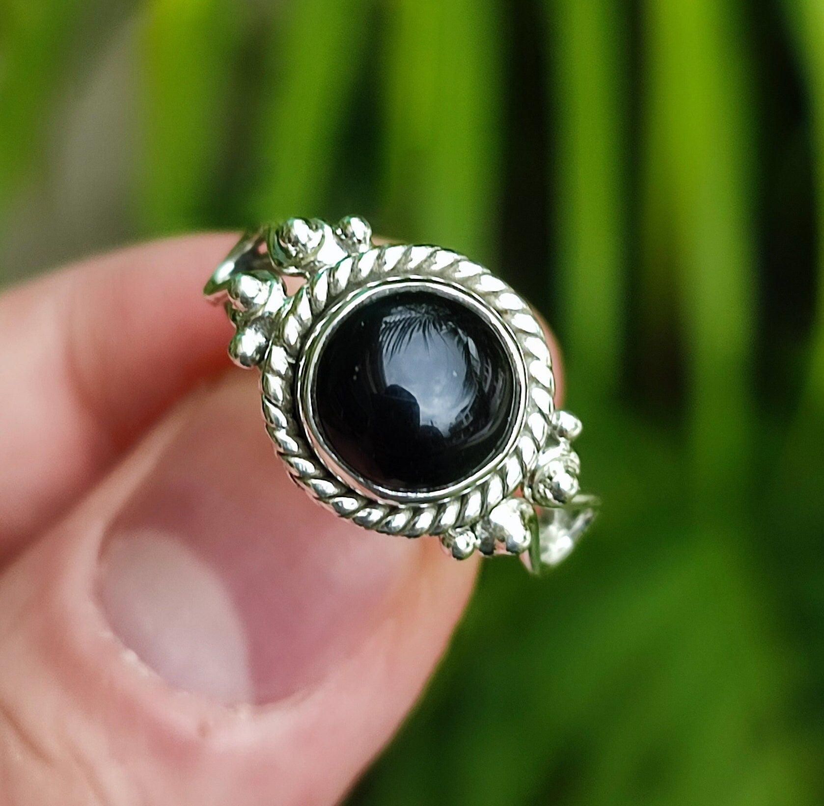 Black Onyx Ring, 925 Sterling Silver Statement Promise Ring, July Birthstone, Natural Black Gemstone Round Handmade Jewelry, Gift for Her