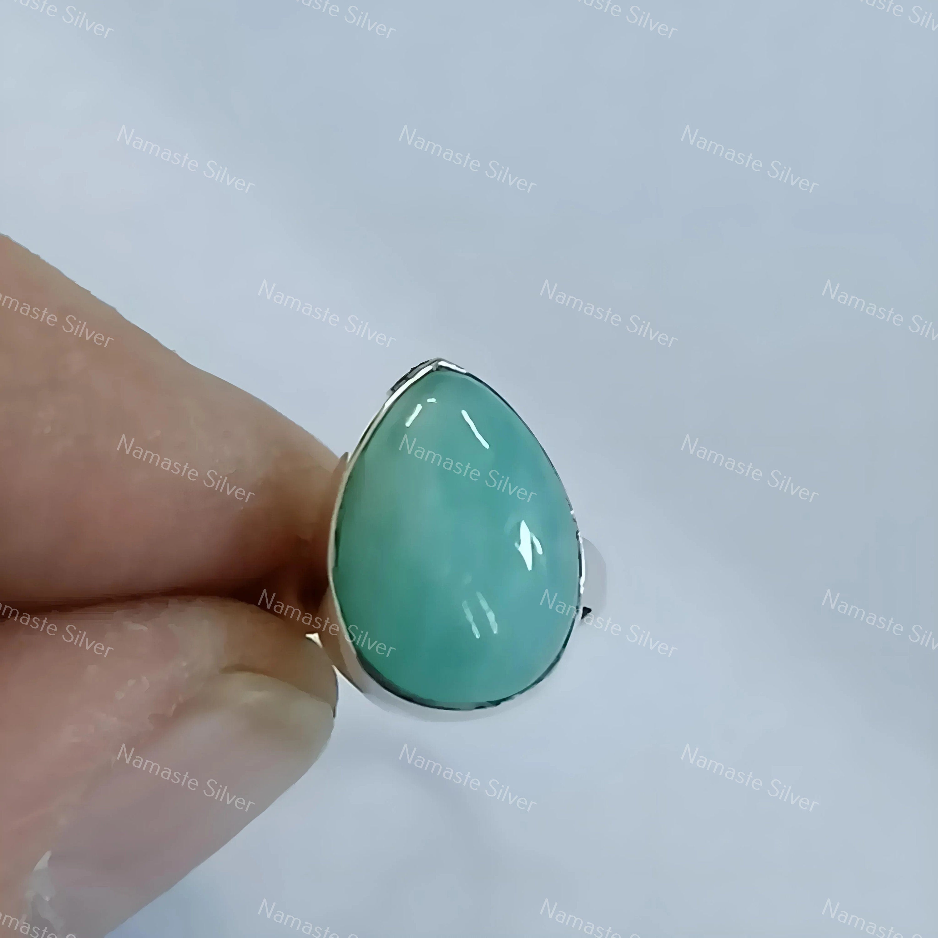 Handmade Natural Amazonite Pearshape Ring | 925 Sterling Silver Women's Jewelry | Boho Gemstone Statement Ring | Gift for her Birthday