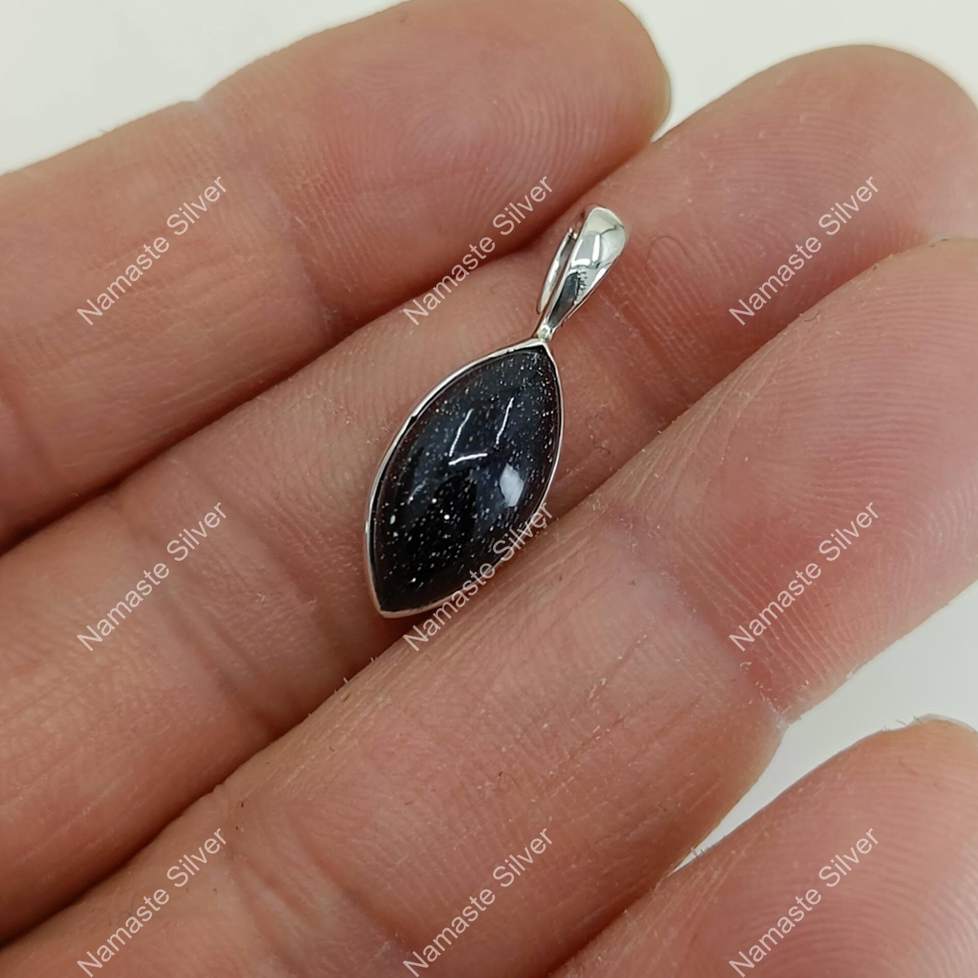 Natural Blue Goldstone Silver Pendant, Handmade Gemstone Pendant, 925 Sterling Silver Jewelry, Engagement Gift, Pendant For Best Friend