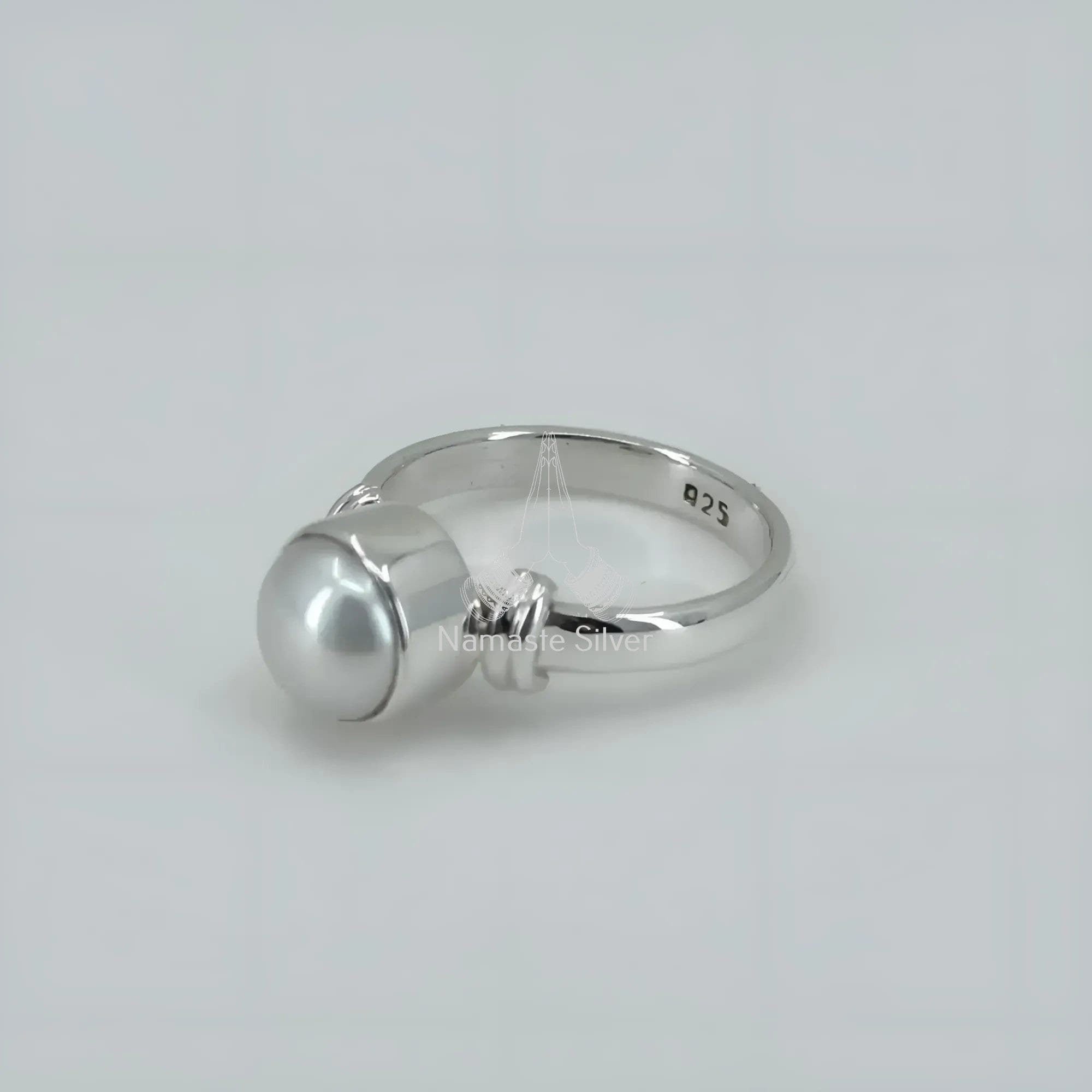Pearl Ring, 925 Sterling Silver Handmade Dainty Promise Ring, White Freshwater Pearl Boho Jewelry, June Birthstone, Gift for her Birthday