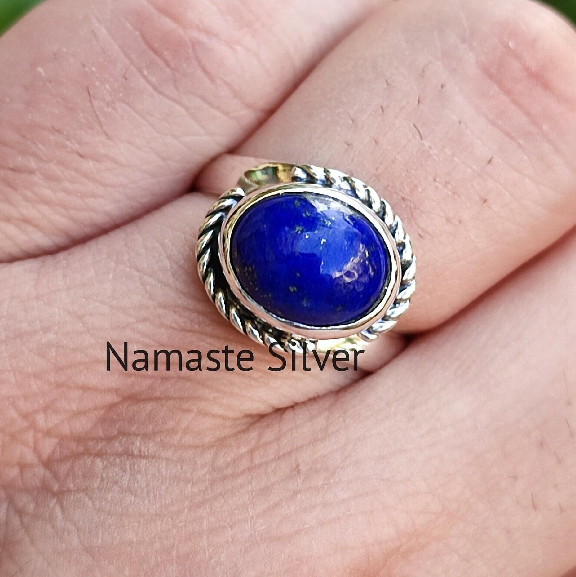 Lapis Lazuli Ring, 925 Sterling Silver handmade promise Ring, Natural Blue Gemstone Oval Boho Jewelry, September Birthstone, Gift for her