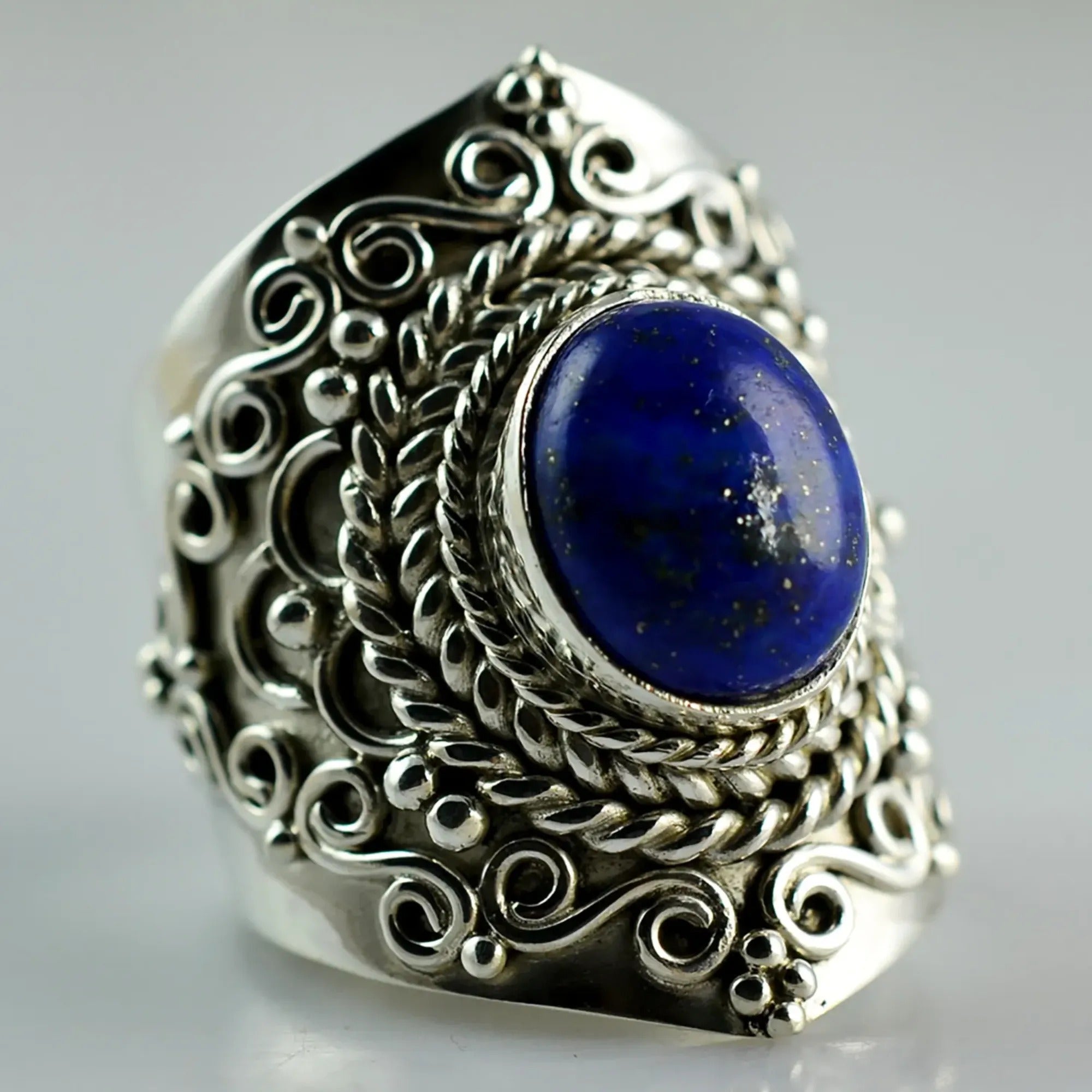 Lapis Lazuli 925 Sterling Silver Handmade Ring - Natural Blue oval Shape Gemstone Boho September Birthstone Jewelry - Perfect Gift for Her Birthday Anniversary Christmas Valentine Day