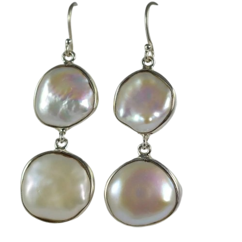 Coin Pearl Earrings, 925 Sterling Silver Handmade Dangle Earrings, Genuine Freshwater Coin Pearl Jewelry, Gift for her Birthday Anniversary